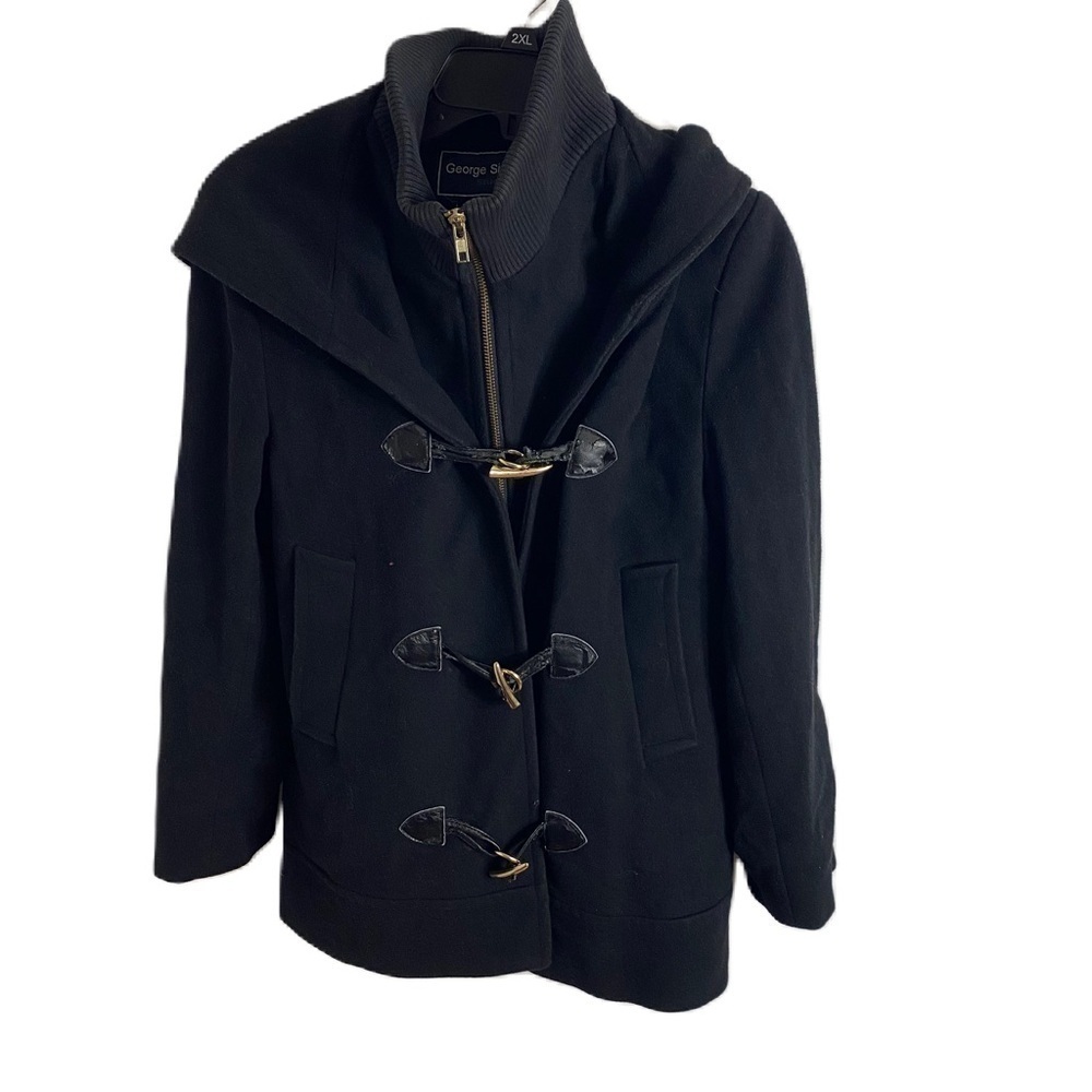 George Simonton Australian Lambswool Cashmere Jacket Sz 4 Black Hooded Collared